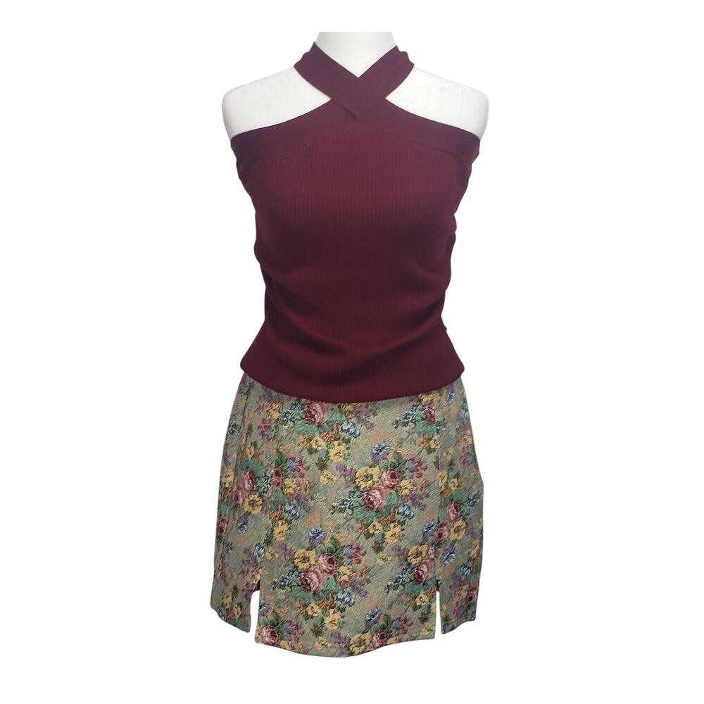 New In Loveriche Floral Jacquard Tapestry Mini Skirt S Holiday Party Brocade